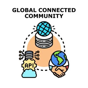 Global connected community showing network api and worldwide partnership Stock Illustration