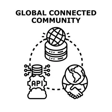Global connected community showing network api and worldwide partnership Stock Illustration