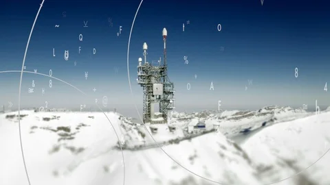 Global connected information animation with winter broadcast antenna background  Video stock 86855174