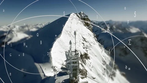 Global connected information animation with winter broadcast antenna background  Stock Footage 86855380