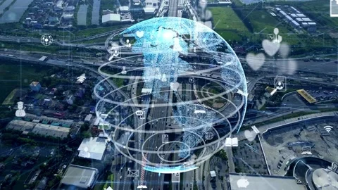 Global connection and internet network modernization in smart city Stock Footage 153784483