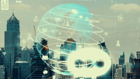 Global connection and the internet network alteration in smart city Stock Footage 168760485