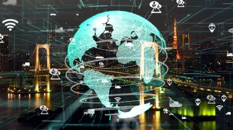 Global connection and the internet network modernization in smar Illustrazione stock