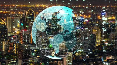 Global connection and the internet network modernization in smar Stock Illustration