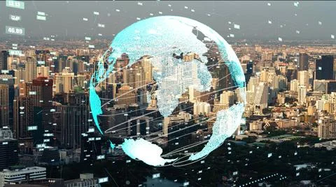 Global connection and the internet network modernization in smar Stock Illustration