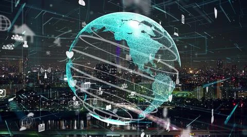 Global connection and the internet network modernization in smar Stock Illustration