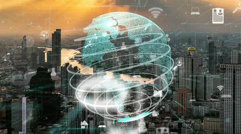 Global connection and the internet network modernization in smar Stock Illustration