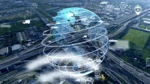 Global connection and traffic modernization in smart city Stock Footage 148378179