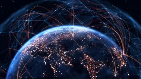 Global Connection Lines. Earth Network Data Transfer. Futuristic AI Technology Stock Footage 331155741