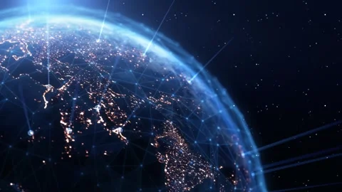 Global Connection Lines. Earth Network Data Transfer. Futuristic AI Technology Stock Footage 331341679
