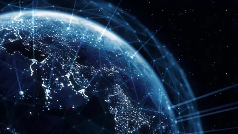 Global Connection Lines. Earth Network Data Transfer. Futuristic AI Technology Stock Footage 336498114