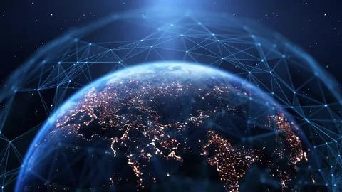 Global Connection Lines. Earth Network Data Transfer. Futuristic AI Technology Stock Illustration