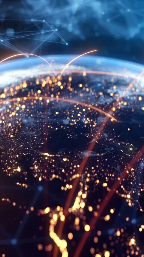 Global Connection Lines. Network Data Transfer Over Earth. Futuristic AI Stock Footage 312823143