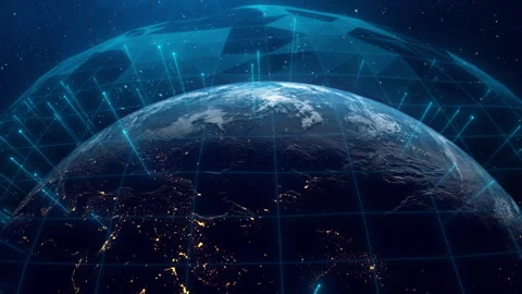 Global Connection Lines. Network Data Transfer Over Earth. Futuristic AI Stock Footage 313133046