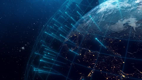 Global Connection Lines. Network Data Transfer Over Earth. Futuristic AI Stock Footage 313134608