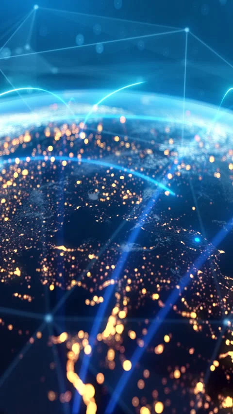Global Connection Lines. Network Data Transfer Over Earth. Futuristic AI Stock Footage 313134862