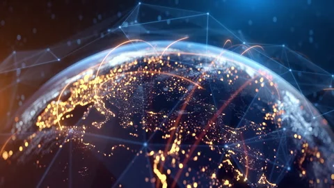 Global Connection Lines. Network Data Transfer Over Earth. Futuristic AI Stock Footage 315565921