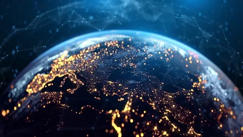 Global Connection Lines. Network Data Transfer Over Earth. Futuristic AI Stock Footage 315771780
