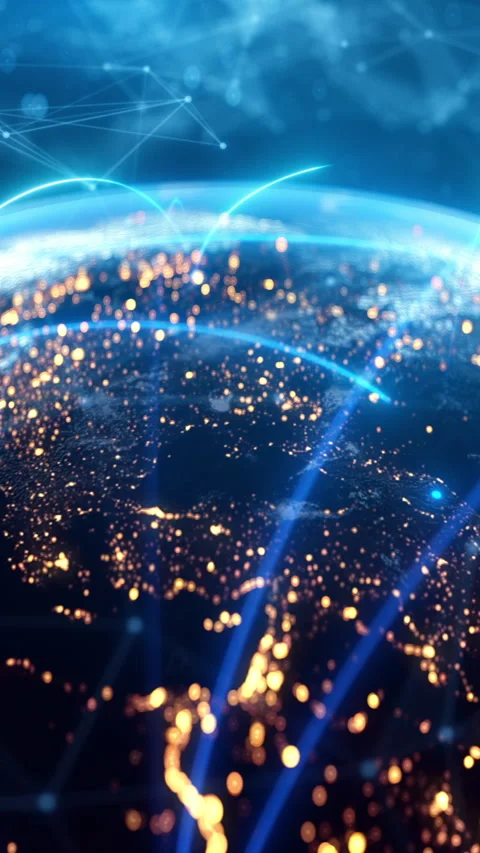 Global Connection Lines. Network Data Transfer Over Earth. Futuristic AI Stock Footage 320338381