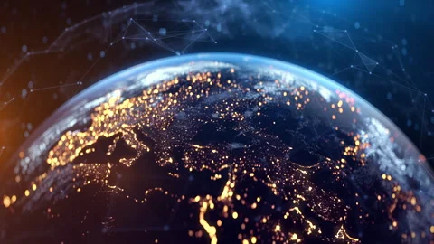 Global Connection Lines. Network Data Transfer Over Earth. Futuristic Technology Stock Footage 345108199