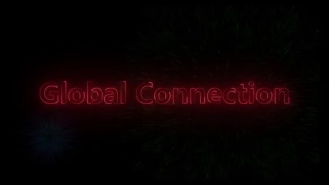 Global connection neon text animation with abstract red light streaks on black b Stock Footage 318099209