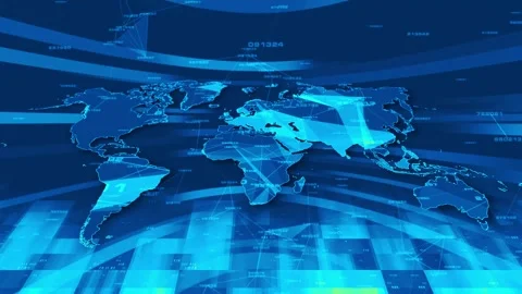 Global Connection Network Mesh and World Map Hologram Motion Design Footage Stock Footage 343726422