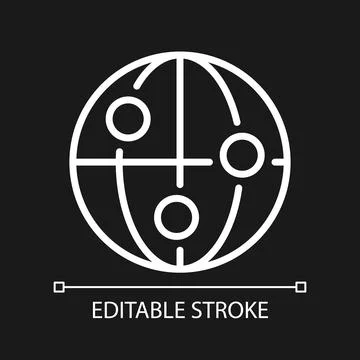Global connection pixel perfect white linear icon for dark theme Illustrazione stock