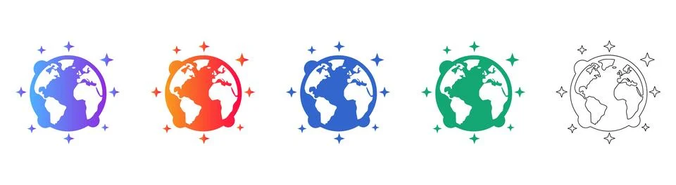 Global Connection Planet Icon Set Stock Illustration