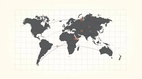 Global connection on the world map, planes Stock Footage 44794335
