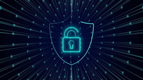 Global connections technology and shield icon with packlock concept Stock Footage 344095076