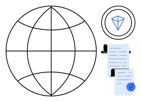 Global Connectivity and Cryptocurrency with Blockchain Technology Theme 库存插图