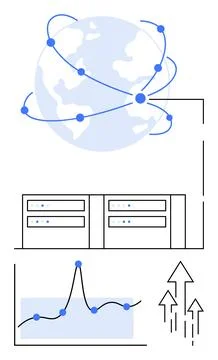 Global Connectivity and Data Analysis with Network Nodes, Servers, and Perf.. Stock Illustration