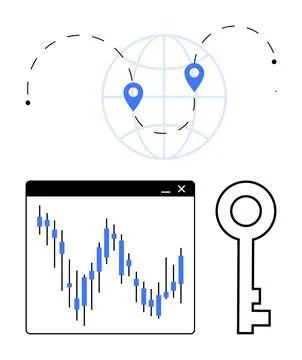 Global Connectivity and Data Analysis Security Featuring Graph, Globe, and .. Stock Illustration