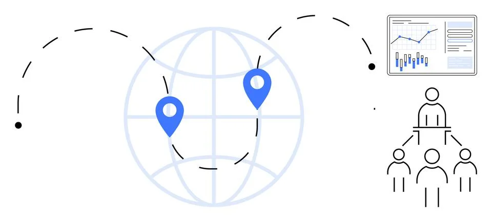 Global Connectivity and Data Analytics with Team Collaboration Concept Stock Illustration