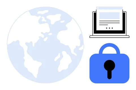 Global Connectivity and Data Security with Laptop Screen and Lock Symbol Stock Illustration