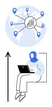 Global Connectivity and Remote Work Navigating the World Digitally with Tec.. Stock Illustration
