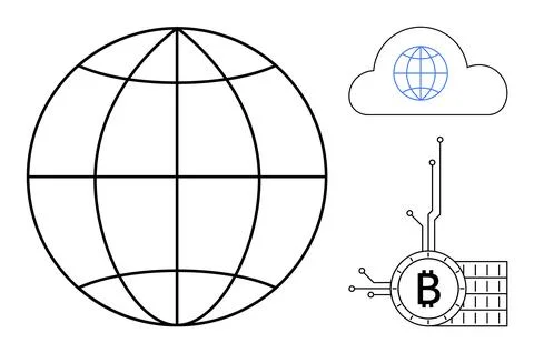 Global Connectivity with Blockchain and Cloud Computing Elements Stock Illustration
