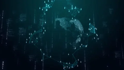 Global connectivity, flow of data across digital landscape elements binary code Stock Footage 292985836
