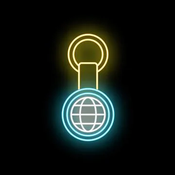 Global connectivity keychain icon glowing neon lights Stock Illustration