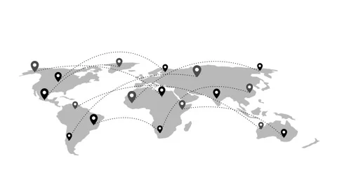 Global Connectivity Map with Location Pins Animation Stock Footage 317850220