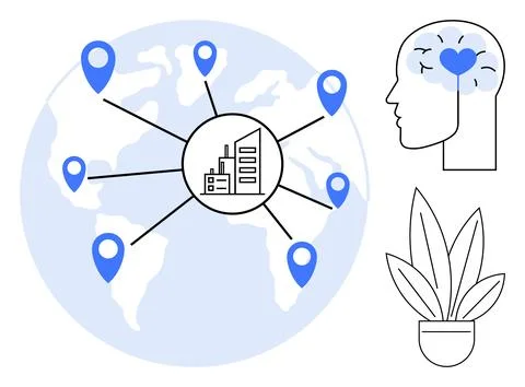 Global Connectivity Network Impacting Mental Well-being and Environmental S.. Stock Illustration