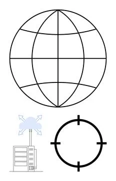 Global connectivity with network server, cloud computing, and crosshair tar.. Illustrazione stock