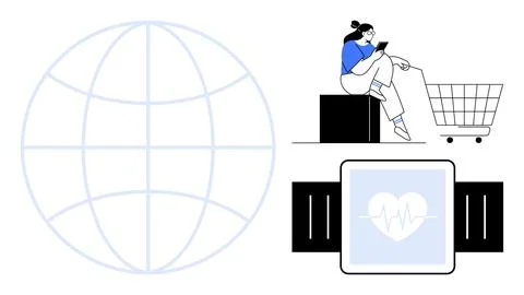 Global Connectivity through Online Shopping and Health Monitoring Technologie Stock Illustration