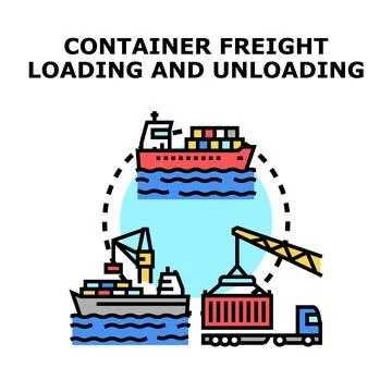 Global container freight logistics loading and unloading operations イラスト素材