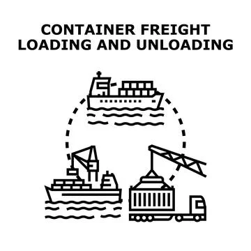 Global container freight logistics loading and unloading operations 스톡 일러스트