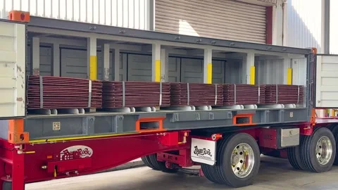 Global Copper Supply Chain, Refined Copper Cathodes Stacked For Export On Truck Stock Footage 336033867