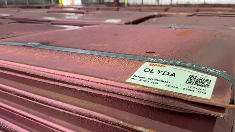 Global Copper Supply Chain, Refined Copper Cathodes Stacked For Export At Bhp Stock Footage 336038581
