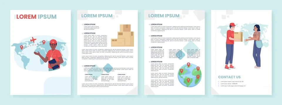 Global courier service flat vector brochure template Stock Illustration
