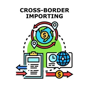 Global cross border importing and international trade concept Ilustração Stock