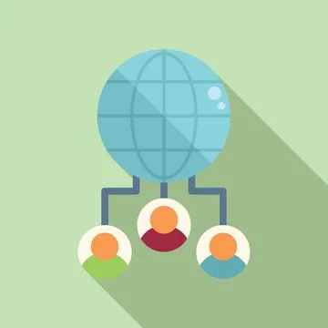 Global customer database icon flat vector. Crm data Stock Illustration